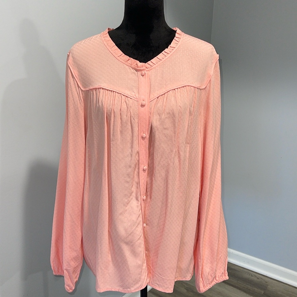 LC Lauren Conrad Pink Crepe Blouse top size XXL long sleeve rayon NEW